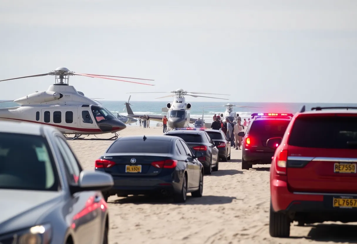 Helicopter crash scene during Cars 'N Copters event in Huntington Beach