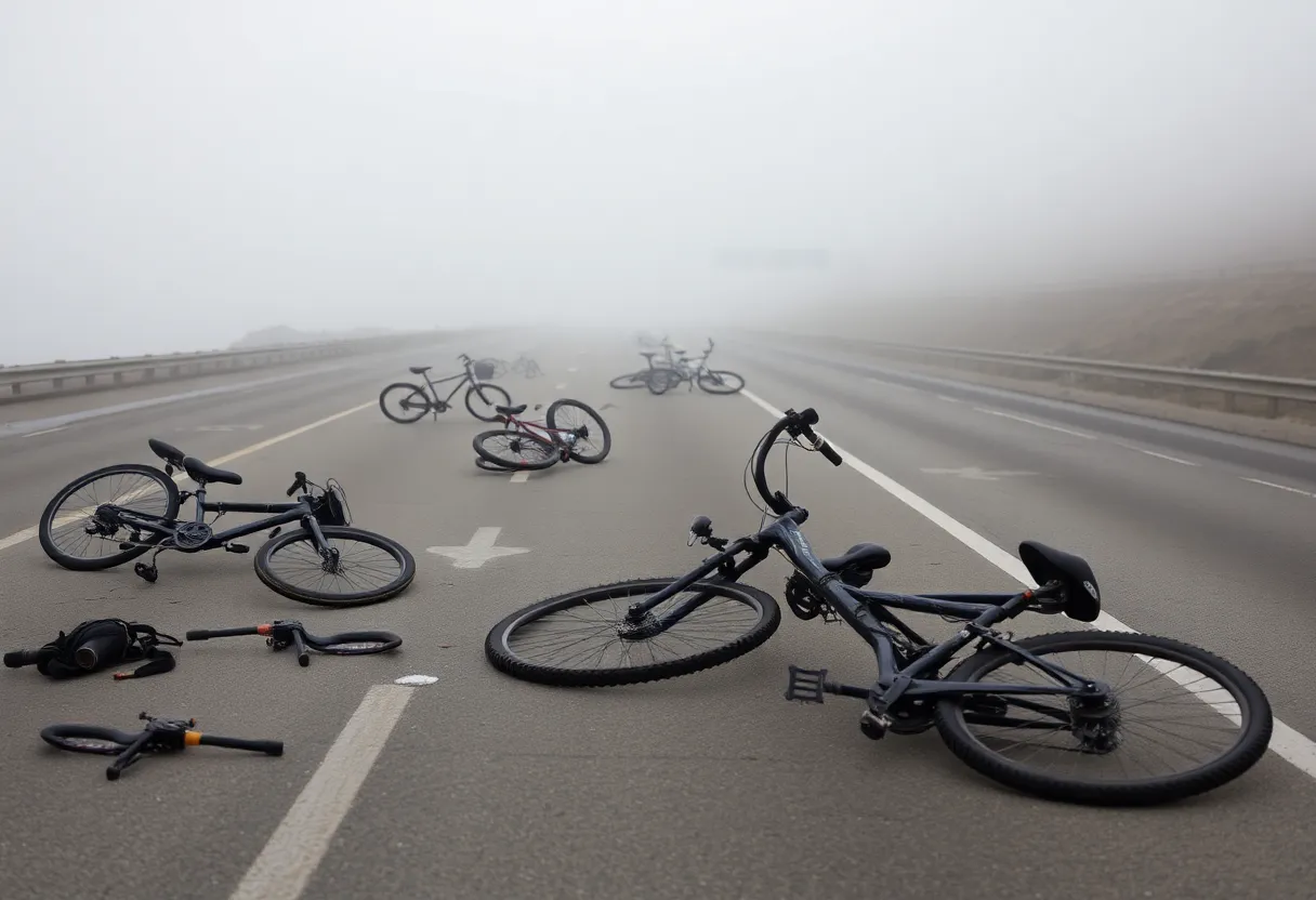 Crash scene on Pacific Coast Highway with bicycles and debris