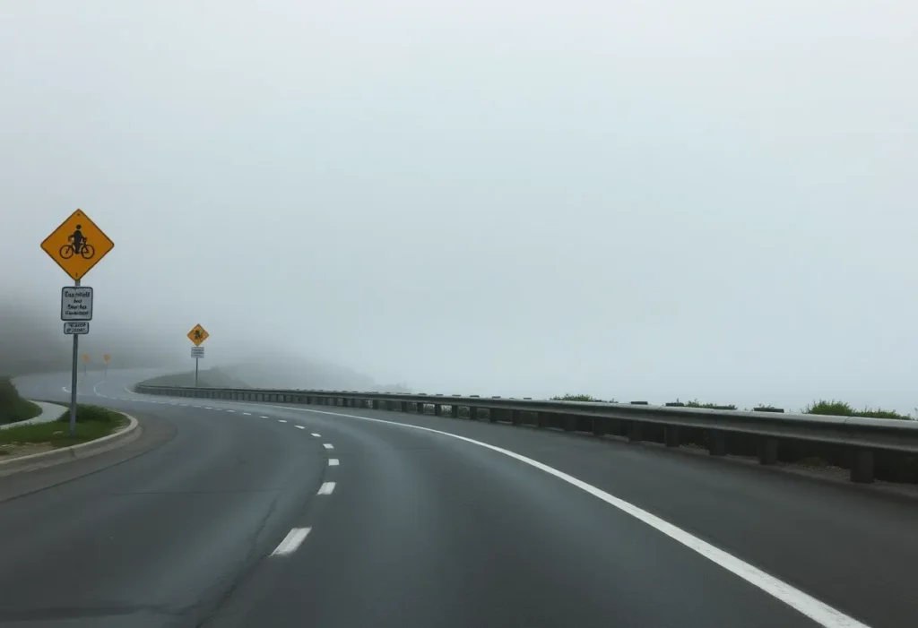 Foggy bike lane on Pacific Coast Highway
