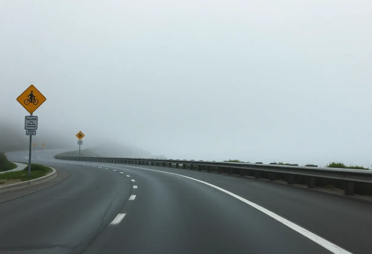 Foggy bike lane on Pacific Coast Highway