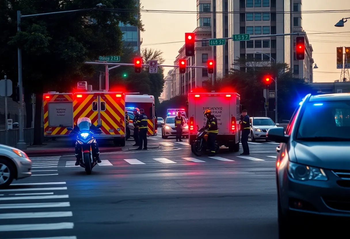Emergency responders at a collision scene in Huntington Beach