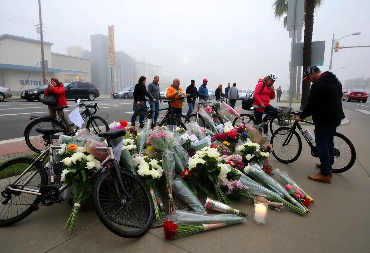 Community memorial for a local cyclist in Huntington Beach