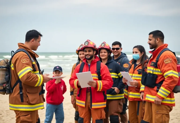 Firefighters participating in community engagement activities in Huntington Beach.
