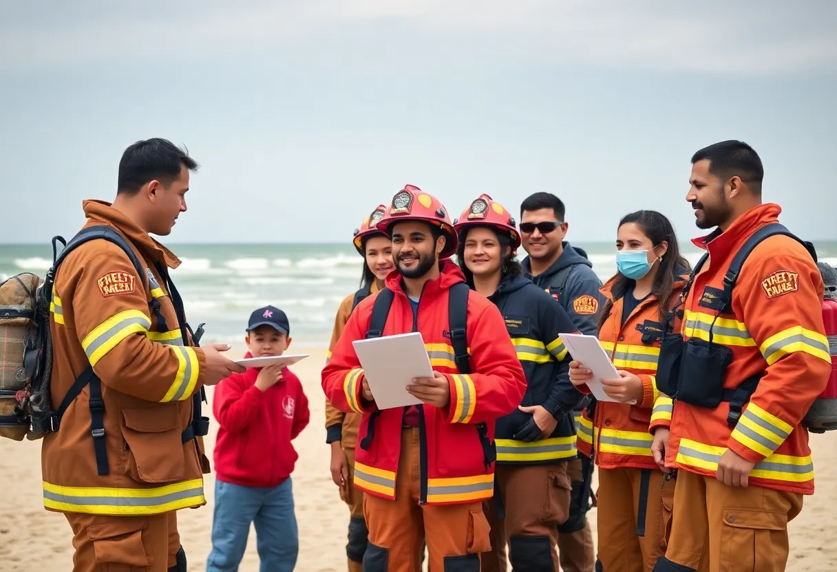 Firefighters participating in community engagement activities in Huntington Beach.