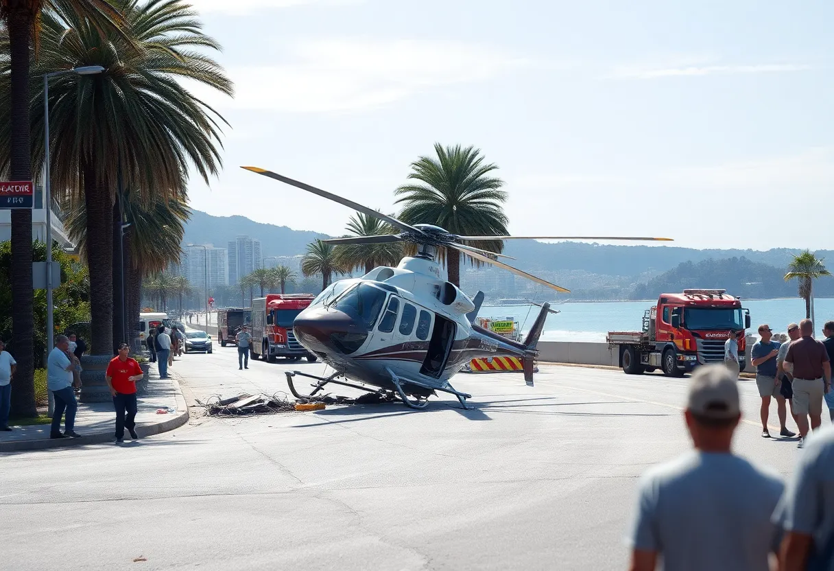 A helicopter crash in Huntington Beach with emergency responders at the scene.