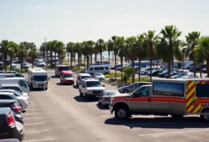 Emergency responders at the site of the Huntington Beach helicopter crash
