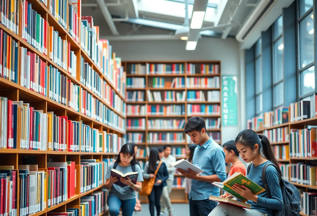 Interior view of Huntington Beach library with children reading