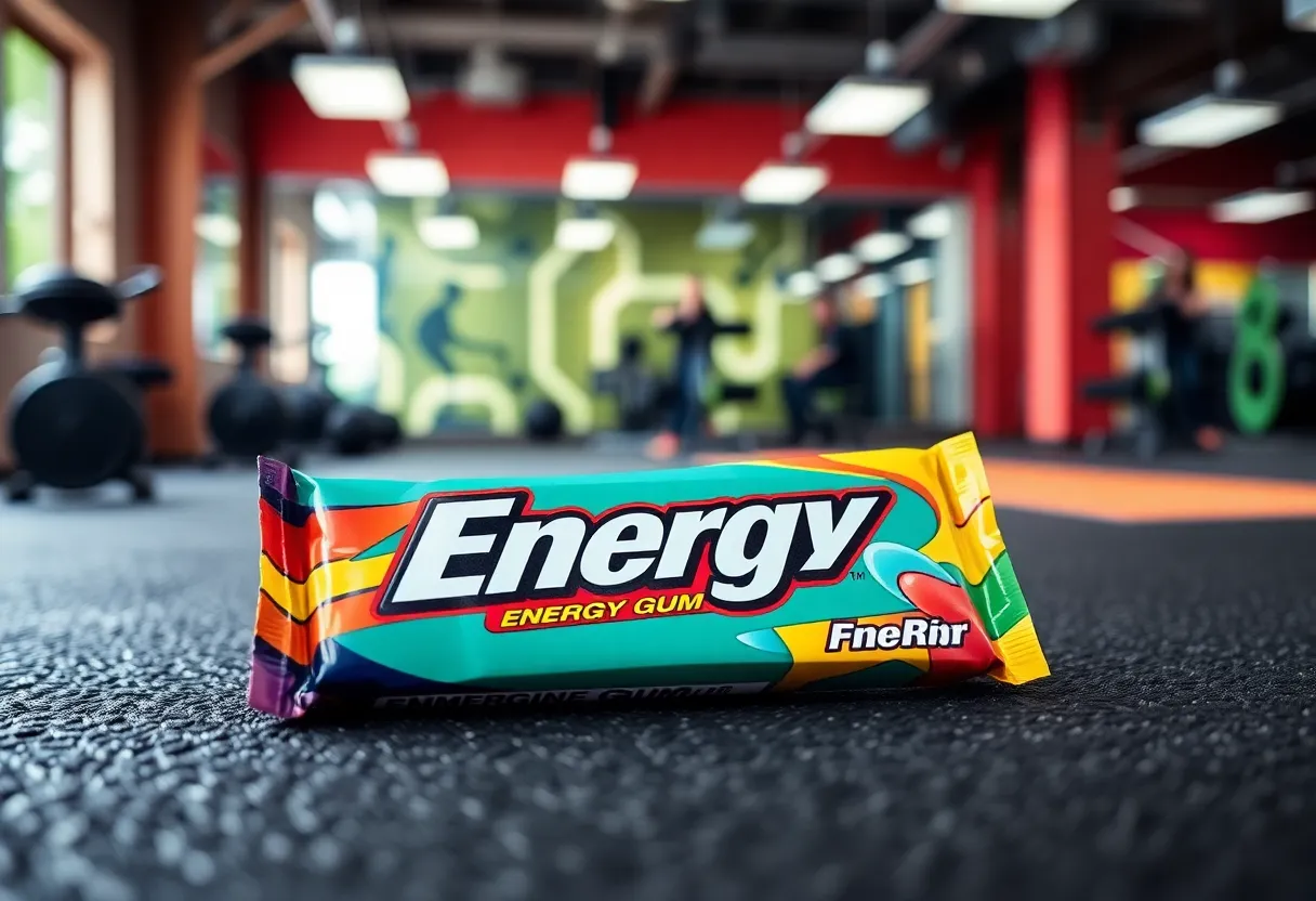 Pack of Instant Energy Gum with energetic background