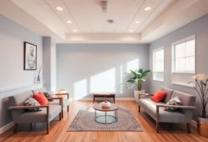 A peaceful therapy room designed for ketamine treatment for anxiety and PTSD.