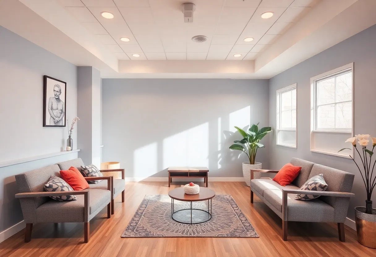 A peaceful therapy room designed for ketamine treatment for anxiety and PTSD.