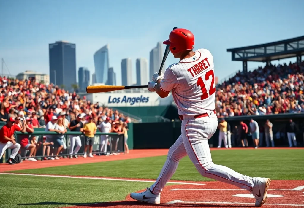 Baseball player hitting a home run in a packed stadium