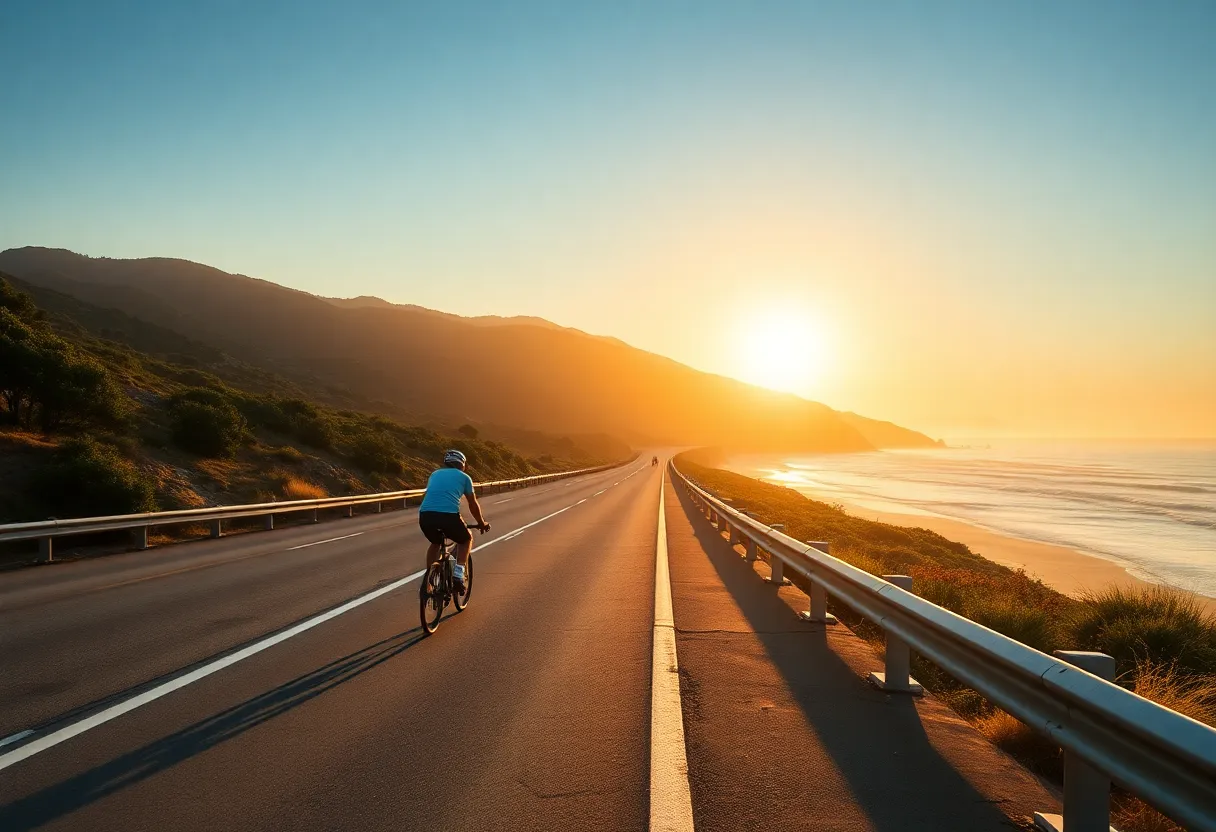 Cyclists riding along Pacific Coast Highway