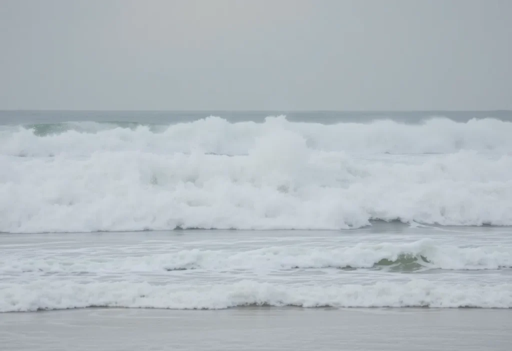View of strong waves at Seal Beach during a high surf advisory