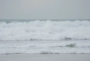 View of strong waves at Seal Beach during a high surf advisory