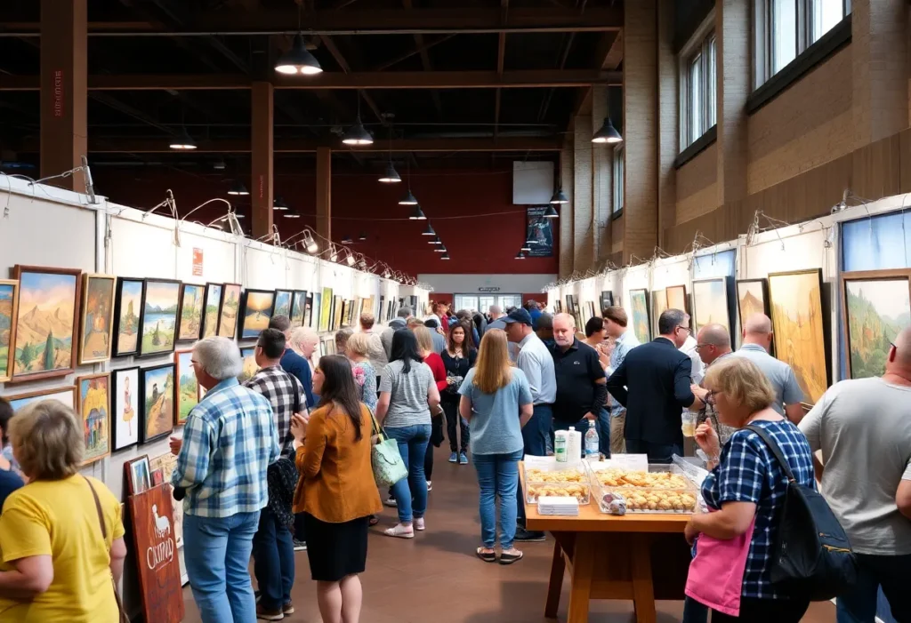 Community members enjoying a charity event with art and food