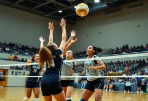USC Trojans volleyball team competing in a match