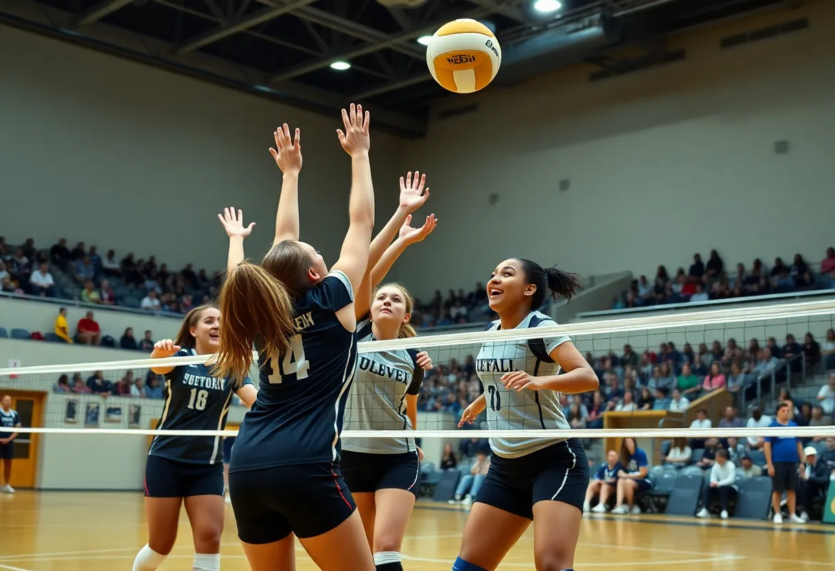USC Trojans volleyball team competing in a match