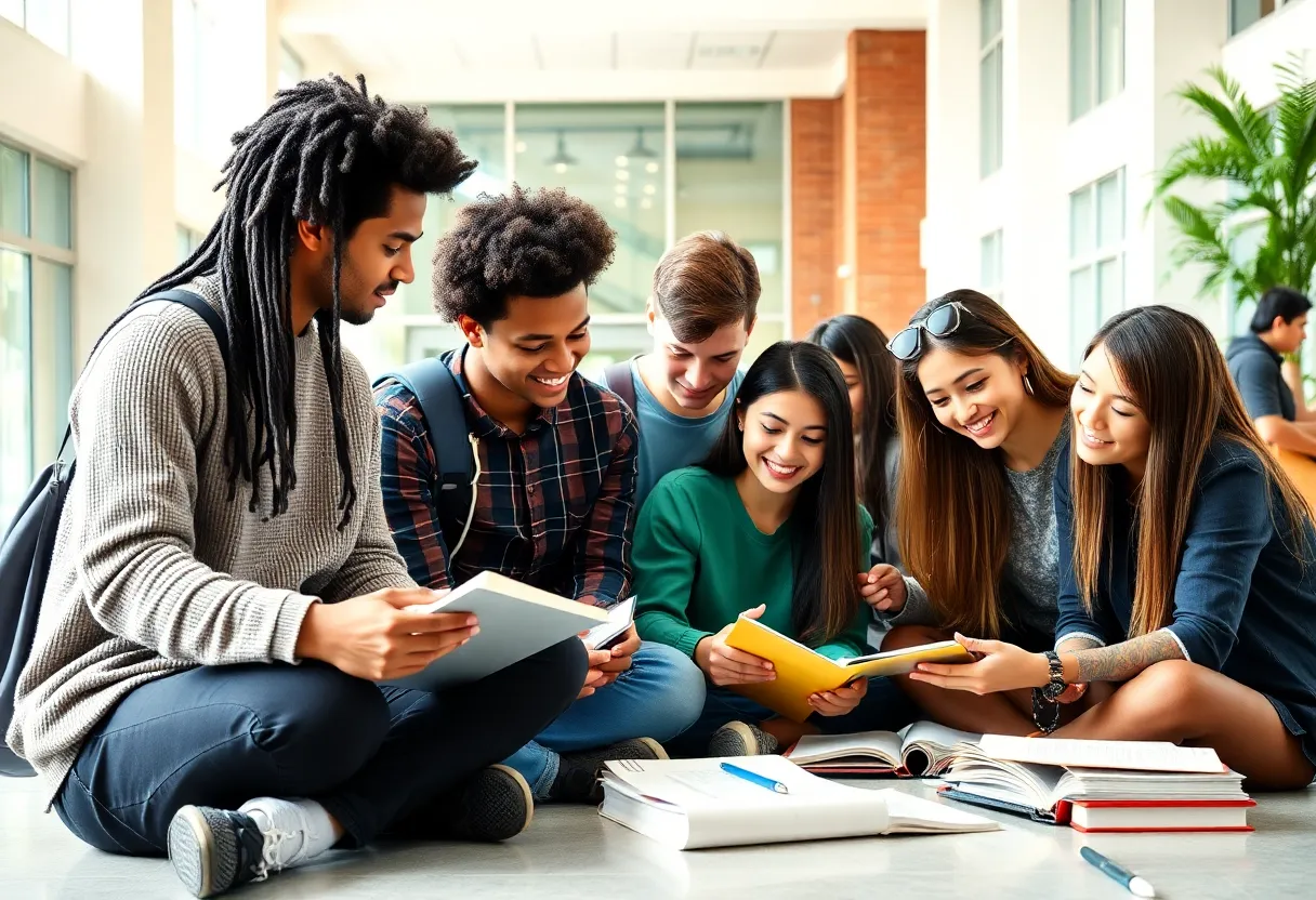 College students collaborating on studies at Vanguard University