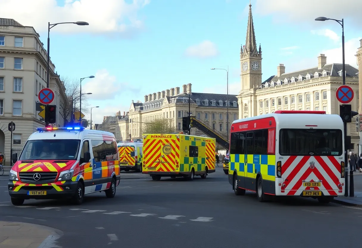 Emergency vehicles at a traffic accident scene in Westminster